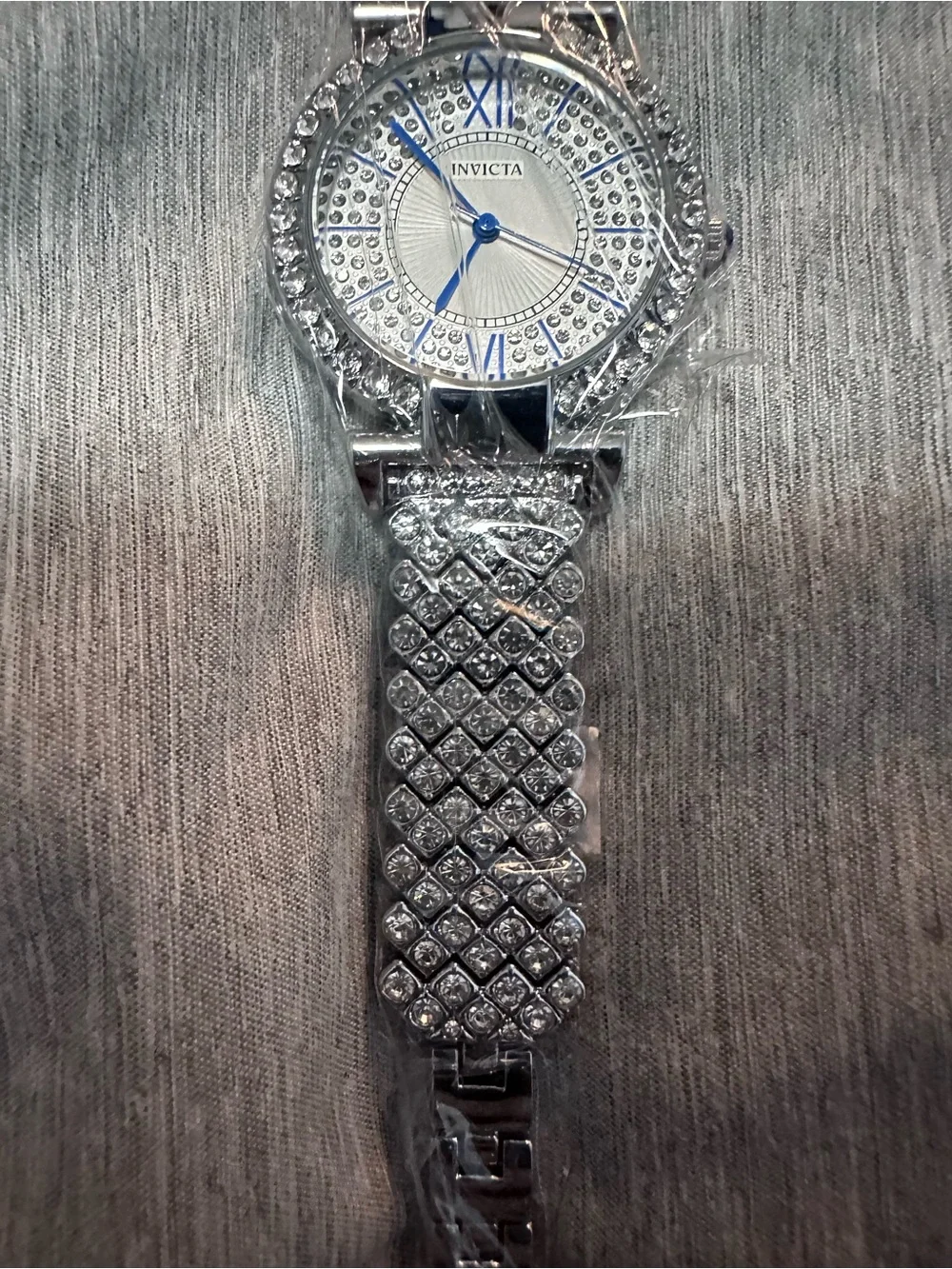 Invicta Celestial NWT Women's 70430 Silver Pavé Crystal Blue Numeral Watch w Box